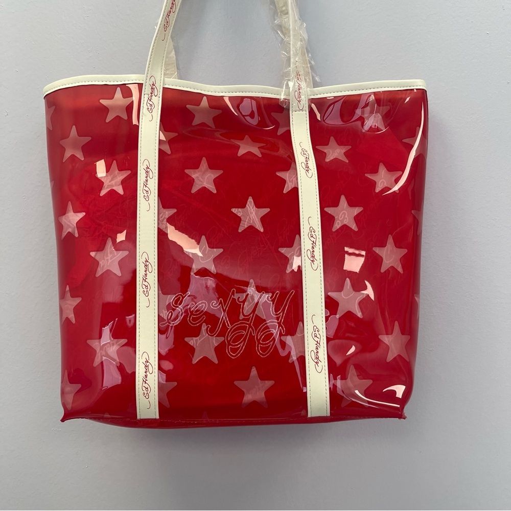 Ed Hardy Clear PVC "Sexxy" Stars and Stripes Tote Shoulder Bag - NWT - Picture 2 of 3